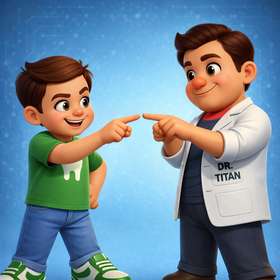 Dr. Titán y Titán Jr. apuntando